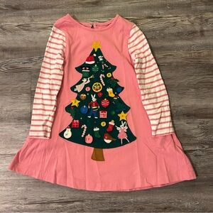 Mini Boden Advent Calendar Dress Christmas Tree Pink Dress Size 4-5